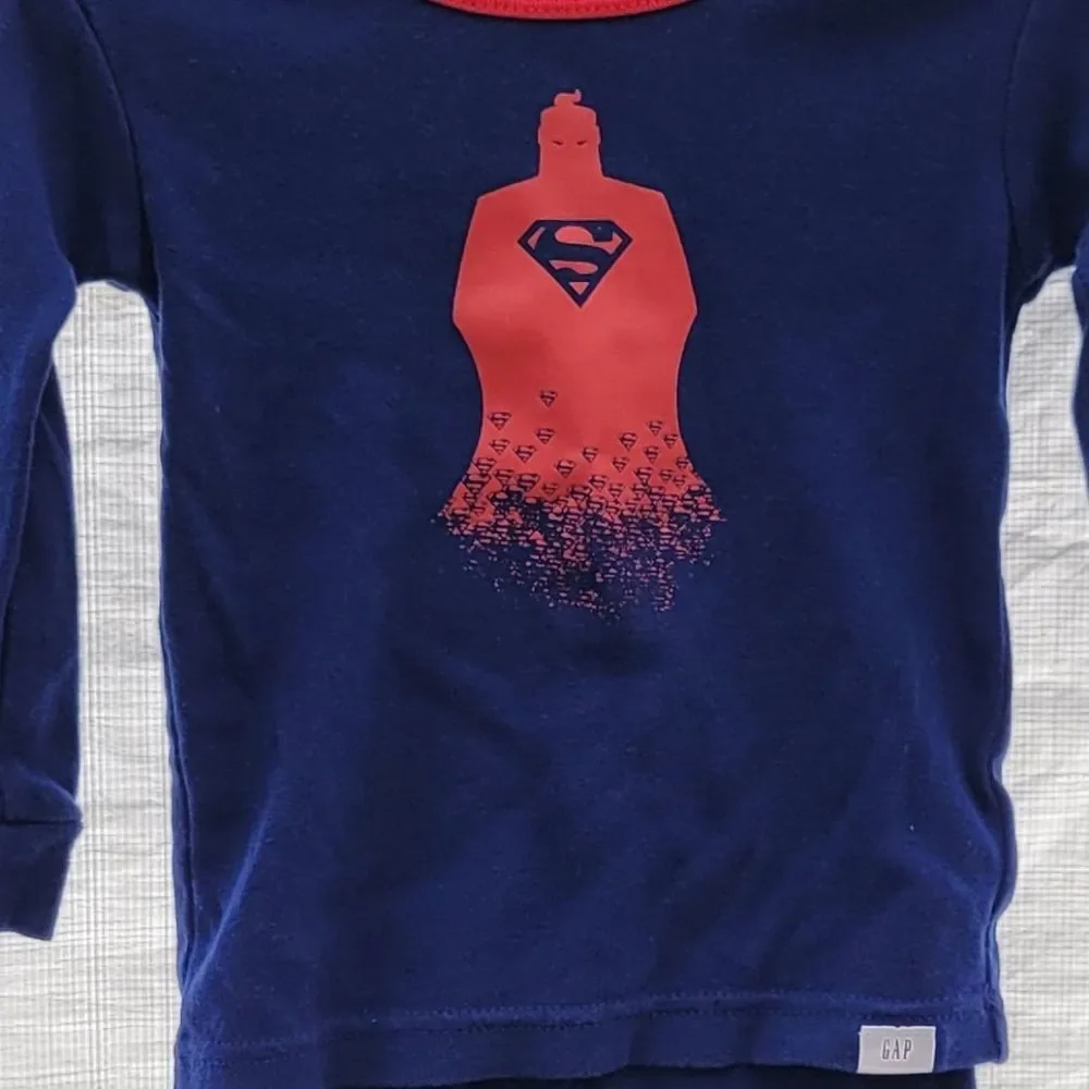 GAP DC Size 12-18 Months Blue Red Organic Cotton Superman Pajama Set